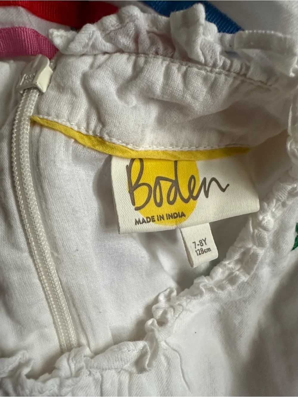 Boden White Multicolored Embroidered Stars Dress Kids Girls 7-8Y